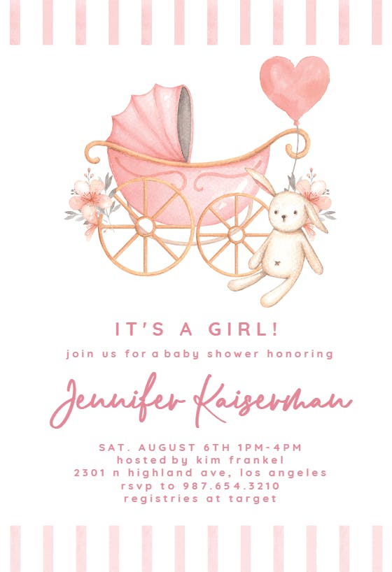 templett instant download It/'s a girl HEARTS Baby Girl Shower Invitation Template Printable Baby Shower Invite Template